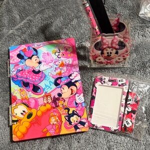 Minnie Mouse 4 piece set includes notebook, pen holder, ID holder & pen.